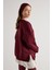Kadın Bordo Basic Yırtmaçlı Oversize 3 Iplik Şardonlu Sweatshirts 30078 1