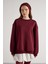 Kadın Bordo Basic Yırtmaçlı Oversize 3 Iplik Şardonlu Sweatshirts 30078 3