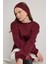 Kadın Bordo Basic Yırtmaçlı Oversize 3 Iplik Şardonlu Sweatshirts 30078 8