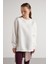 Kadın Ekru Basic Yırtmaçlı Oversize 3 Iplik Şardonlu Sweatshirts 30078 3