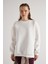 Kadın Ekru Basic Yırtmaçlı Oversize 3 Iplik Şardonlu Sweatshirts 30078 8