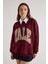 Kadın Bordo Nakışlı Şardonlu Oversize Sweatshirt 30080 3