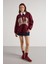 Kadın Bordo Nakışlı Şardonlu Oversize Sweatshirt 30080 4