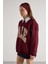 Kadın Bordo Nakışlı Şardonlu Oversize Sweatshirt 30080 5