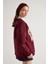 Kadın Bordo Nakışlı Şardonlu Oversize Sweatshirt 30080 8
