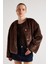 Kadın Kahve Seyyar Yakalı Tasarım Kürk Kaban 30082 7