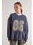 Nakışlı 3 Iplik Şardonlu Sweatshirt Füme 1