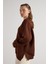 Kadın Kahve Basic Yırtmaçlı Oversize 3 Iplik Şardonlu Sweatshirts 30078 5