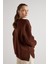 Kadın Kahve Basic Yırtmaçlı Oversize 3 Iplik Şardonlu Sweatshirts 30078 7