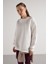 Kadın Ekru Basic Yırtmaçlı Oversize 3 Iplik Şardonlu Sweatshirts 30078 2