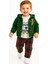 Kr Kıds Erkek Bebek 3’lü Kombin – Yeşil Kapüşonlu Ayıcık Nakışlı Hırka, Baskılı Tişört ve Kareli Pantolon 2