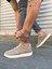 JY0118 Rex Bağcıklı Keten Kumaş Erkek Günlük Sneaker Ayakkabı Kkt - Bej 2