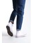 JY0423 Axe Bağcıklı Keten Kumaş Erkek Günlük Sneaker Ayakkabı Kbt - Beyaz 4