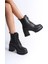 Lauren Bağcıklı Fermuarlı Ortopedik Taban Topuklu Kadın Bot Cst - Siyah 3