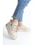 Dına Bağcıklı Fermuarlı Ortopedik Taban Kadın Sneaker Spor Ayakkabı Ckt - Krem/altın 1