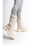 Lucy Lastikli Fermuarlı Paraşüt Kumaş Rugan Kadın Bot Ckt - Krem 2