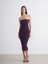 Straplez Yaka Simli Büzgülü Bodycon Elbise 2