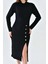 Kadın Elbise Dik Yaka Yırtmaçlı Eteği Düğmeli Elbise Siyah - 10581 2