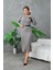 Kadın Elbise Bisiklet Yaka Midi Boy Elbise Vizon - 10823 2
