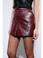 Bordo Yüksek Bel Suni Deri Şort 10