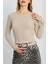 Mtxdpn Bisiklet Yaka Parmak Geçmeli Kaşkorse Bluz Bej A3829 (Beden: S) 4
