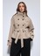 Bej Dik Yaka Kruvaze Trençkot 3