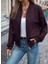 Kadın Uzun Kollu Önden Fermuarlı Cepli Modal Mürdüm Ceket 1