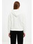 Kadın Oversize Kapüşonlu Sweatshirt Hoodie 3 Iplik Şardonlu Pamuklu Kumaş, Önü Baskılı, Fermuarlı Rahat Kalıp, Kışlık ve Sokak Stili Sweat - Beyaz 4