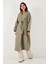 Oversize Fit Kruvaze Yaka Kuşaklı Astarlıtrençkot Bayan Trençkot 6839617 1