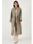 Oversize Fit Kruvaze Yaka Kuşaklı Astarlıtrençkot Bayan Trençkot 6839617 5