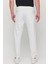 Erkek Slim Fit Beli Lastikli Ipli Fermuarlı Likralı Rahat Jogger Beyaz Erkek Pantolon 6