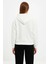 Kadın Oversize Kapüşonlu Sweatshirt Hoodie 3 Iplik Şardonlu Pamuklu Kumaş, Önü Baskılı, Fermuarlı Rahat Kalıp, Kışlık ve Sokak Stili Sweat - Beyaz 4