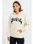 Kadın Oversize Kapüşonlu Sweatshirt Hoodie 3 Iplik Şardonlu Pamuklu Kumaş, Önü Baskılı, Fermuarlı Rahat Kalıp, Kışlık ve Sokak Stili Sweat - Beyaz 5