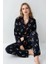 Kadın Lacivert %100 Pamuklu Geyik Desenli Önden Düğmeli Pijama Takımı 3451 1
