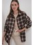 Kadın Ekose Desen Oversize Oduncu Gömlek 3854 C. Kahverengi 1