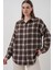 Kadın Ekose Desen Oversize Oduncu Gömlek 3854 C. Kahverengi 2