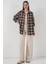 Kadın Ekose Desen Oversize Oduncu Gömlek 3854 C. Kahverengi 3
