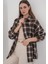 Kadın Ekose Desen Oversize Oduncu Gömlek 3854 C. Kahverengi 4