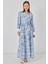 Kadın Kuşaklı Uzun Elbise 2584 - Mavi 2