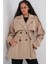 Kadın Kuşaklı Oversize Kaşe Kaban 9157 - Bej 1