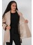 Kadın Kuşaklı Oversize Kaşe Kaban 9157 - Bej 4