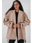 Kadın Kuşaklı Oversize Kaşe Kaban 9157 - Bej 5