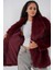 Kadın Kemerli Oversize Kürklü Kaban 9156 - Bordo 2