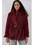 Kadın Kemerli Oversize Kürklü Kaban 9156 - Bordo 3