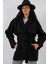 Kadın Kuşaklı Oversize Kaşe Kaban 9157 - Siyah 1