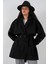 Kadın Kuşaklı Oversize Kaşe Kaban 9157 - Siyah 5