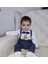 9-12-18 Ay Papyonlu Sweat Kot Pantolon 2li Erkek Bebek Salopet Takımı Lacivert 4