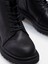 Siyah Hakiki Deri Kuşgözü Baskılı Bağcıklı Fermuarlı Kadın Bot 4