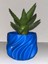 Dalga Desenli Mini Saksı – 3D Baskı Parlak Mavi Dekoratif Saksı 1