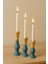 3’lü El Boyaması Mavi Gri Geçişli Ahşap Şamdan Mumluk Seti – Mumlar Dahildir 5